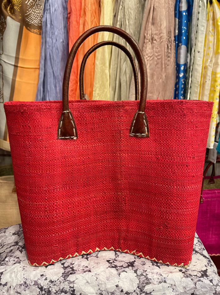 Authentic African Hand Made HUNDRED PERCENT RAPHIA Hand Bags - Red Color - elegance nyc