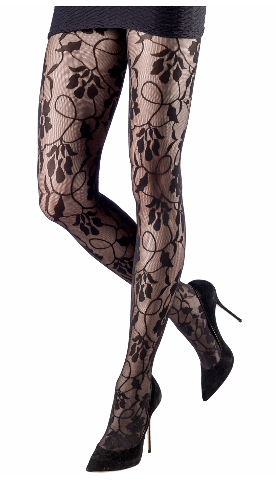 Lace tights - Black/Patterned - Ladies