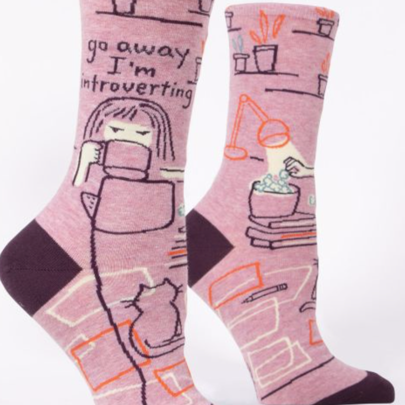 BLUE Q -Go Away I'm Introverting W-Crew Socks - elegance nyc