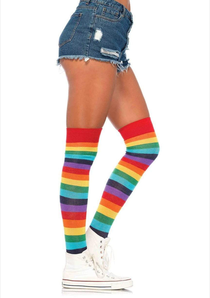 Rainbow Striped Thigh Highs Socks - elegance nyc