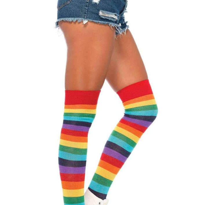 Rainbow Striped Thigh Highs Socks - elegance nyc