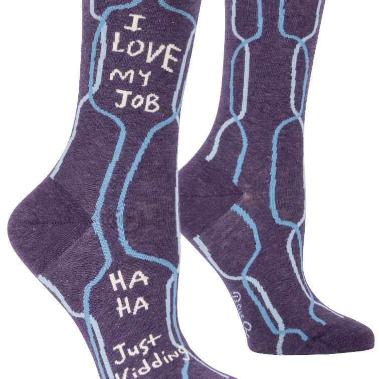 BLUE Q- I LOVE MY JOB, HA HA, JUST KIDDING W-CREW SOCKS - elegance nyc