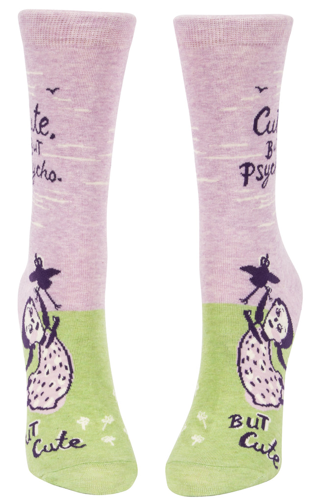 BLUE Q-CUTE. BUT PSYCHO, BUT CUTE WOMEN CREW SOCKS - elegance nyc