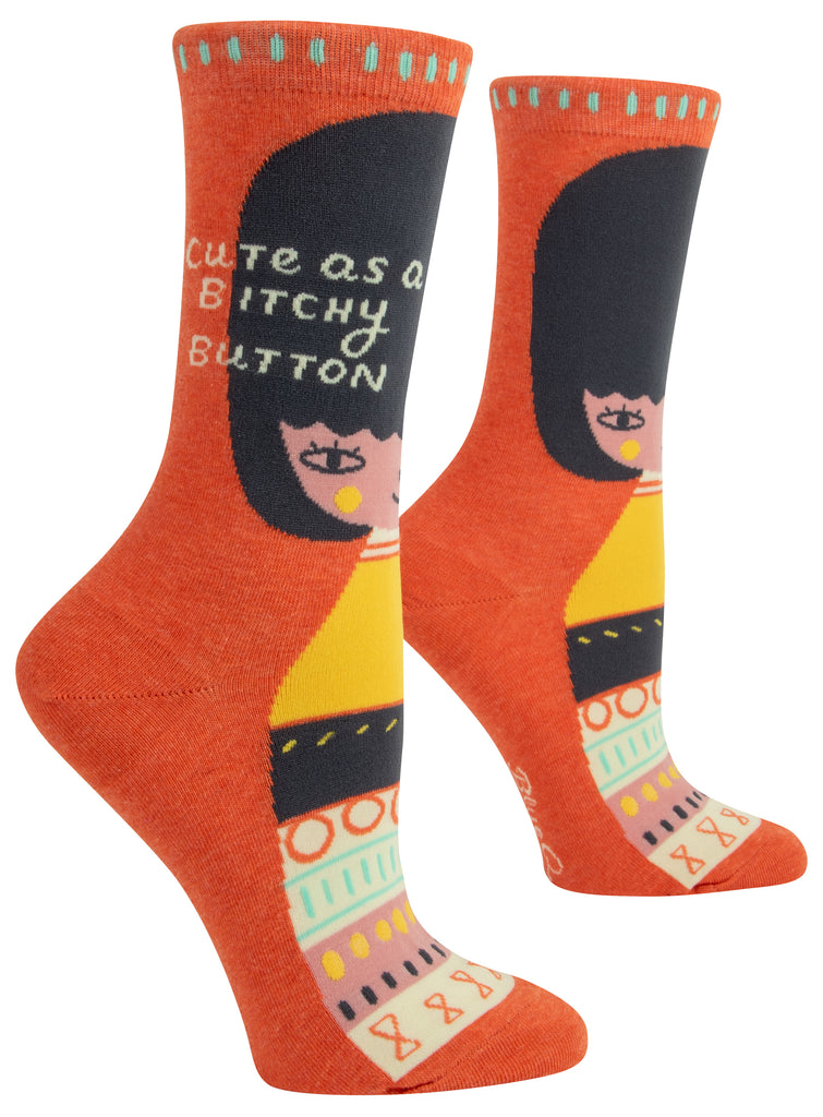 BLUE Q- CUTE AS A BITCHY BUTTON W-CREW SOCKS-elegance nyc