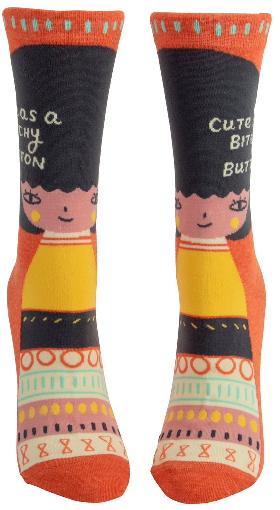 BLUE Q- CUTE AS A BITCHY BUTTON W-CREW SOCKS-elegance nyc