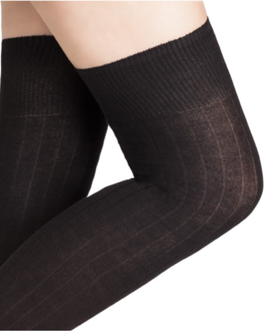 BLEUFORET Ribbed Pure Cotton Knee-High Socks-elegance nyc