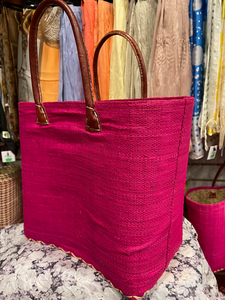 Authentic African Hand Made HUNDRED PERCENT RAPHIA Hand Bags - Hot Pink Color