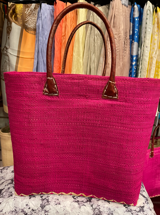 Authentic African Hand Made HUNDRED PERCENT RAPHIA Hand Bags - Hot Pink color