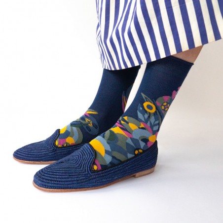 Bonne Maison Blue Flowers women's socks- elegance nyc